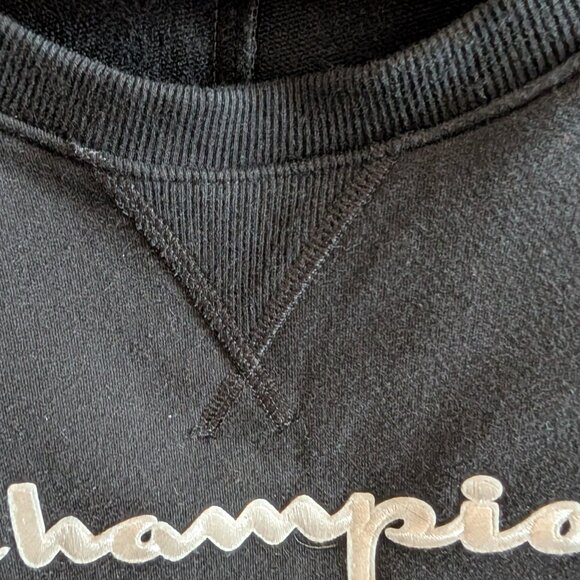 Champion Women's Black Heritage Fleece Crew neck, White Satin Stripe Size Small - Picture 9 of 9